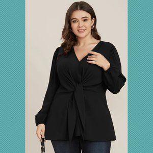 Bloomchic Black Knot Front V-Neck Tunic